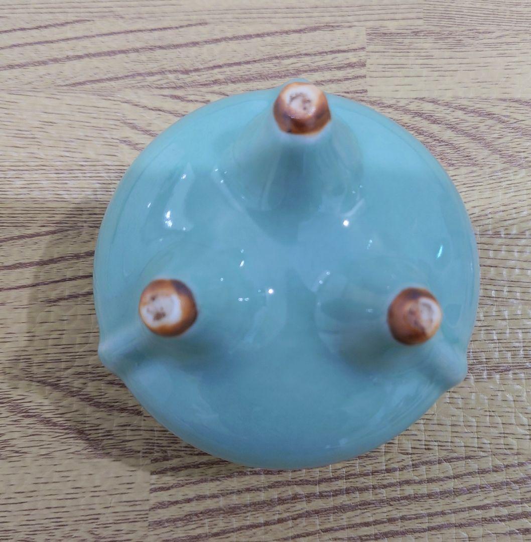 青磁 袴腰香炉 純銀透彫火舎