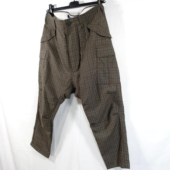 ★Yx★ジュンヤワタナベマン　茶系チェック地サルエルカーゴパンツ　JUNY