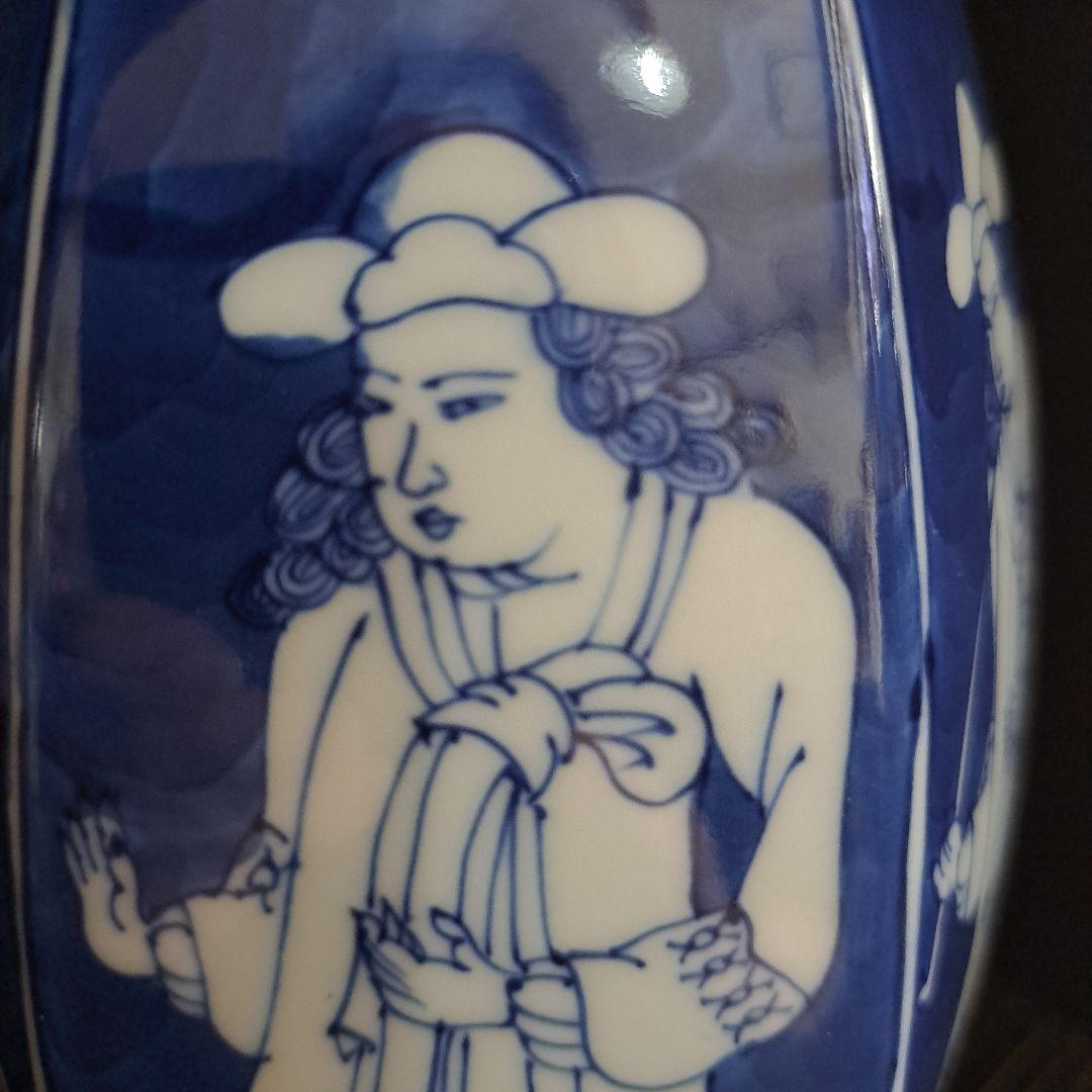 館林源右衛門　古伊万里　紅毛人物絵　オランダ人　洋酒瓶　六角瓶　共箱入