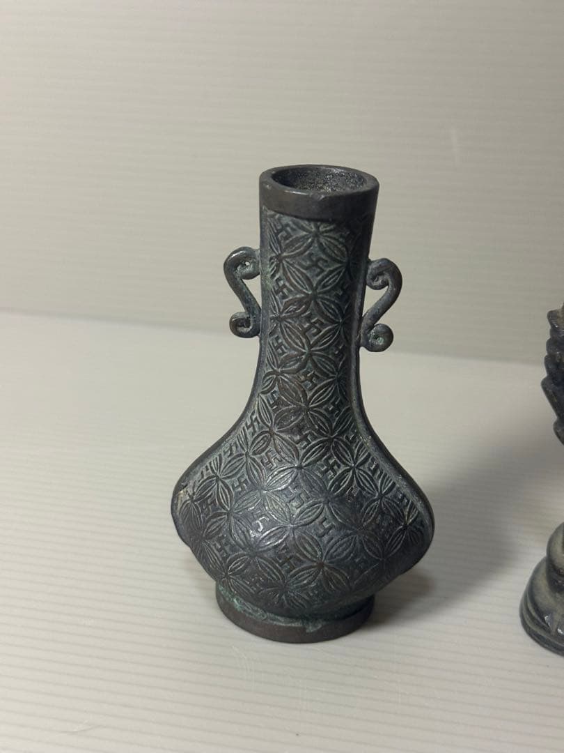 2097 銅製　花瓶1客　仏像1客　象置物1客