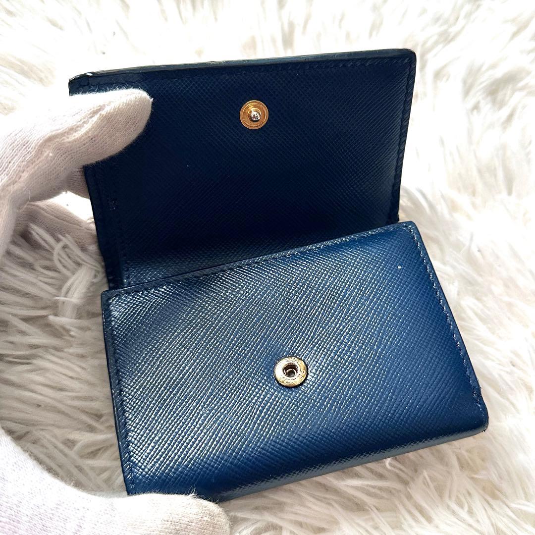 PRADA プラダ 三つ折り財布 サフィアーノレザー ネイビーブルー