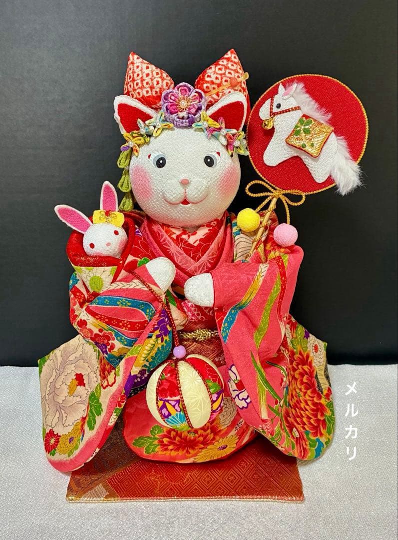 【ねこの創作人形】まねき猫　ちりめん細工　縮緬細工　正月飾り　招き猫
