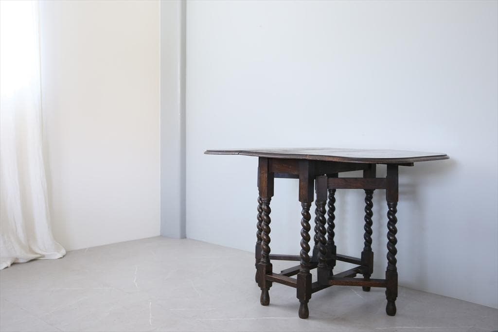 英国アンティーク木製ゲートレッグテーブル/ダイニング机バタフライ(73-330)