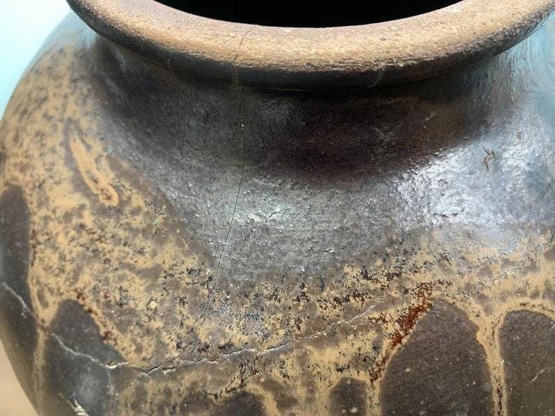 小振りで釉薬の美しい唐津焼の壷 水瓶 古民藝 古民具 甕道具