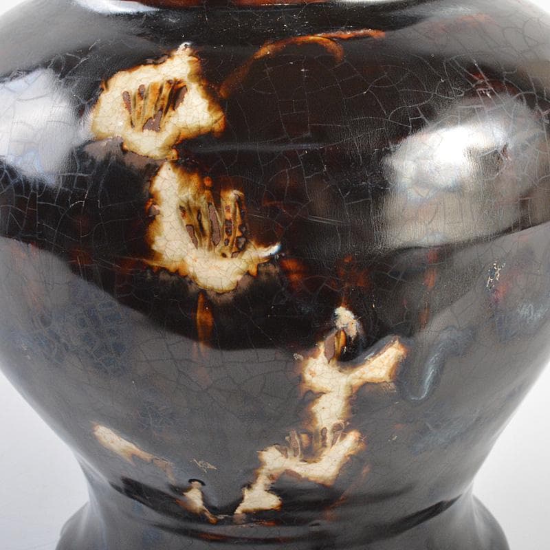 中国　磁州窯黒釉　花文瓶　V　R6028