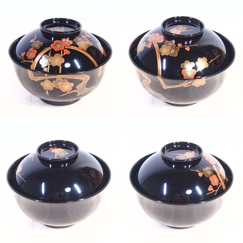 【極美品】輪島塗 名月絵変わり蒔絵 吸物椀5客 信斎/松斎 汁椀/お椀 漆器食器