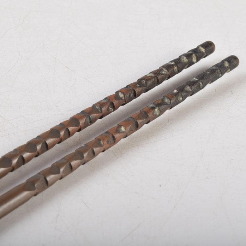 茶道具　御釜師　山口浄雄作　銅製　円能斎好　渦頭火箸　共箱　V　8572