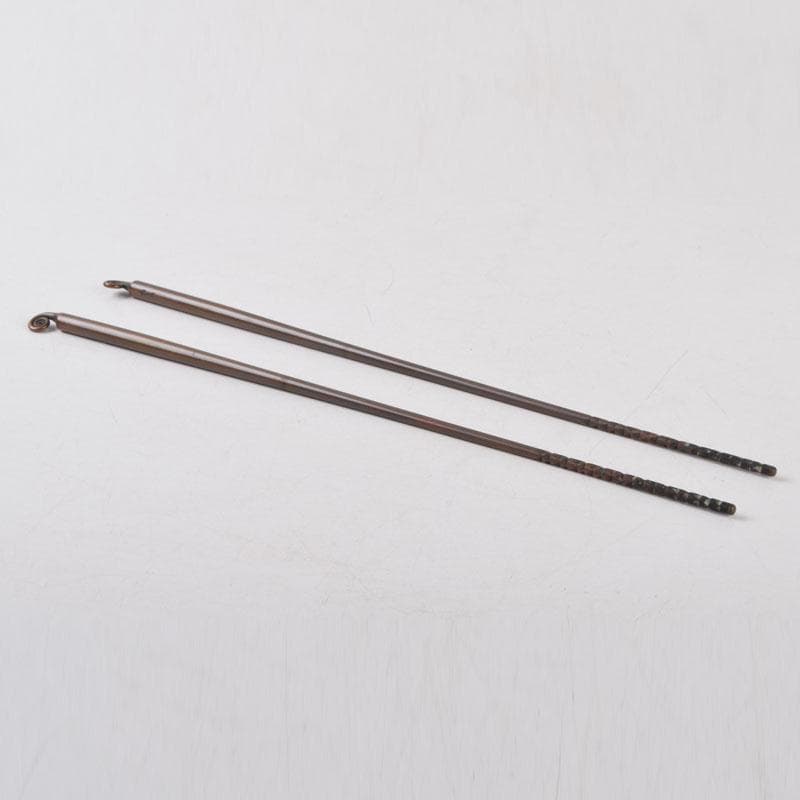 茶道具　御釜師　山口浄雄作　銅製　円能斎好　渦頭火箸　共箱　V　8572