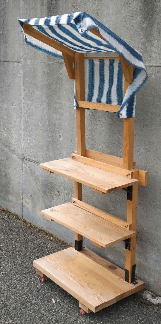 イベント用・木製3分割式販売台キャスター付きシェルフ