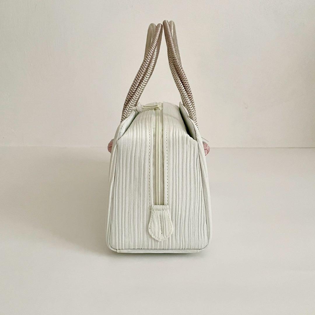 和装バッグ　横長　利休　バッグ　小田巻　白　青みを含んだ 白　正絹　日本製