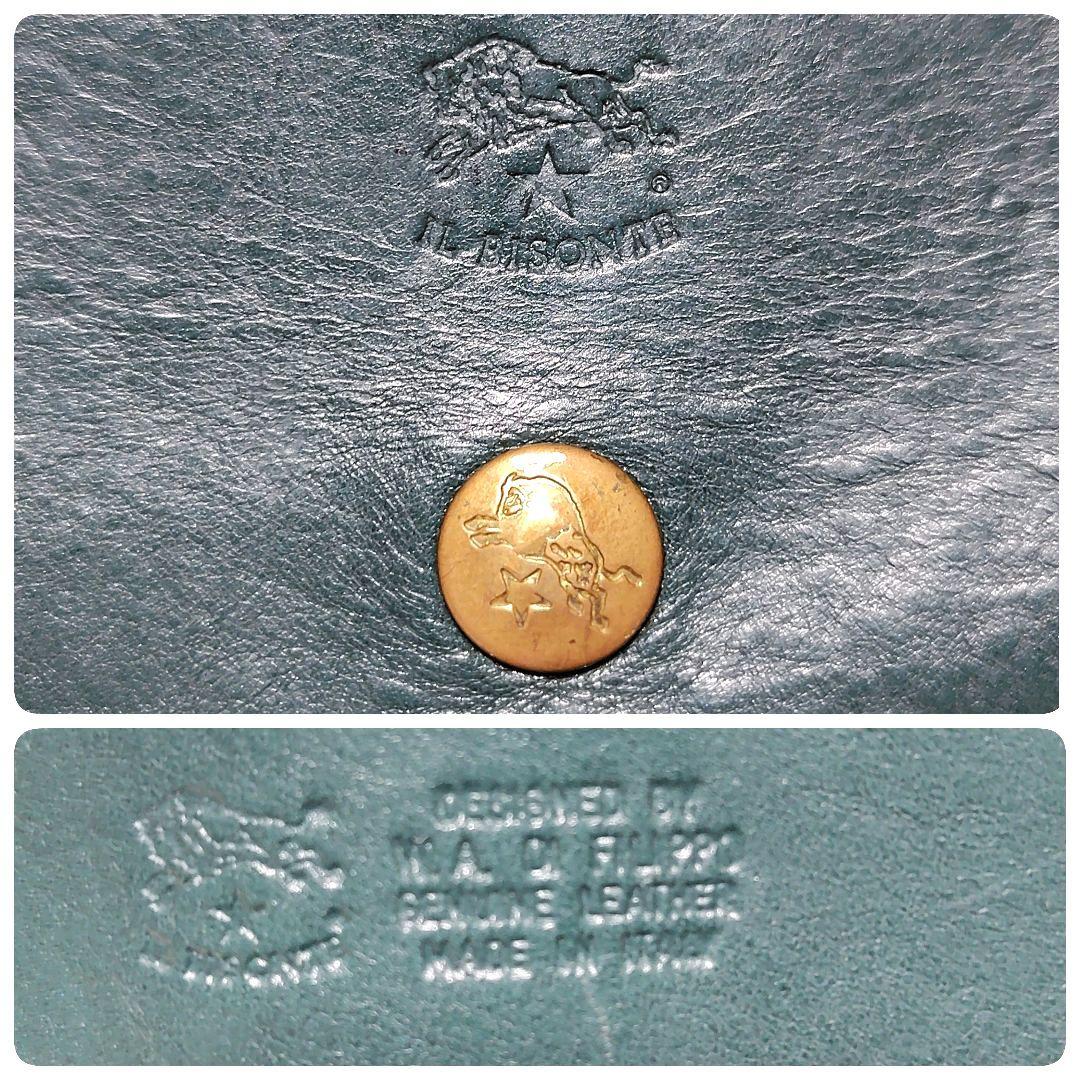 人気モデル✨　イルビゾンテ　折り財布　グリーン　レザー　金ボタン　ロゴ型押し