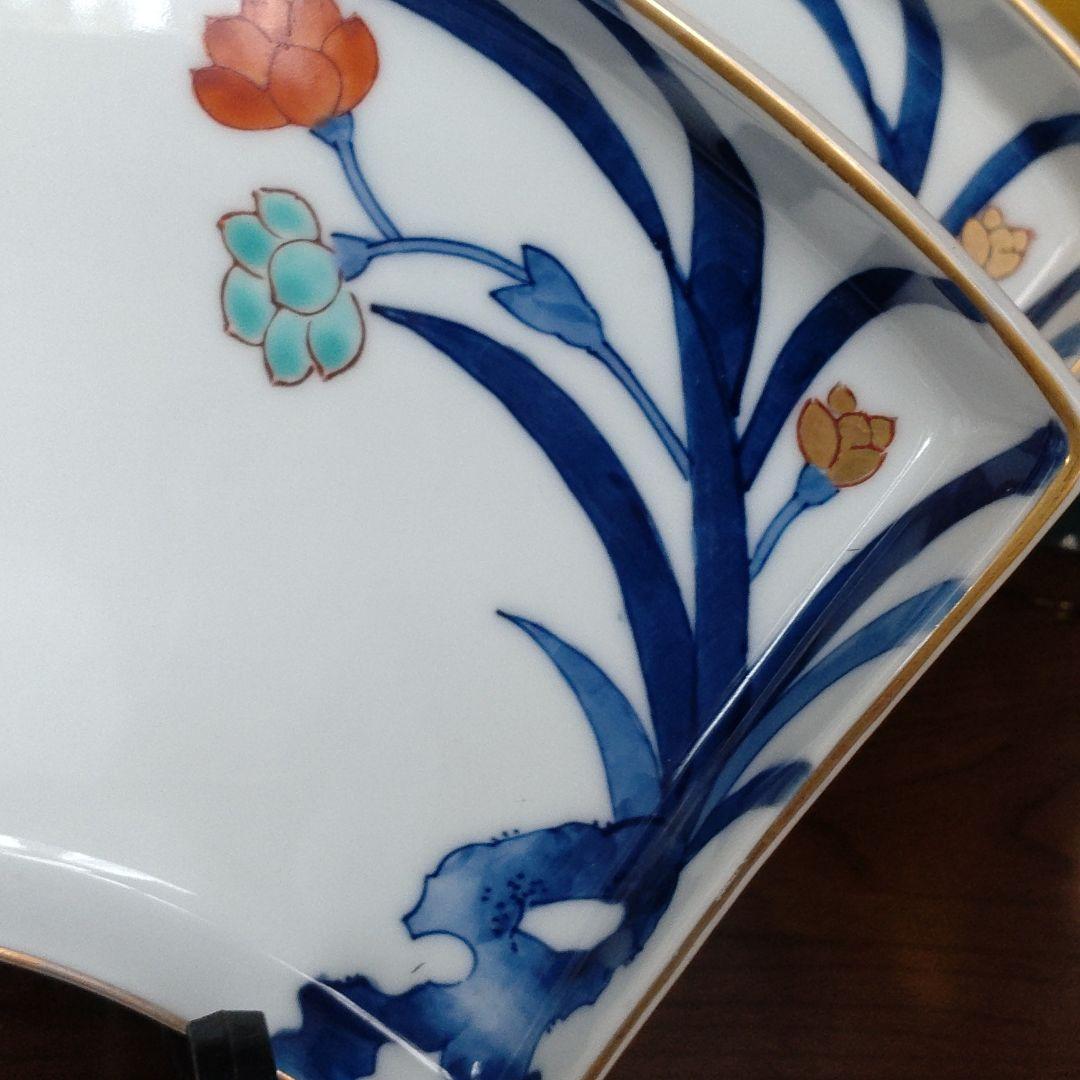 有田焼　金彩和蘭図扇型盛り皿　五客揃い