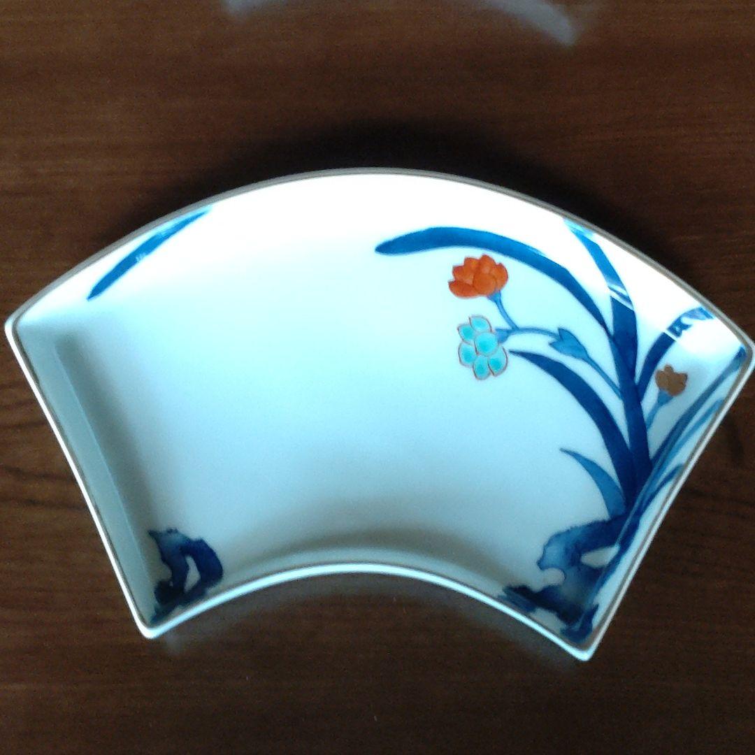 有田焼　金彩和蘭図扇型盛り皿　五客揃い