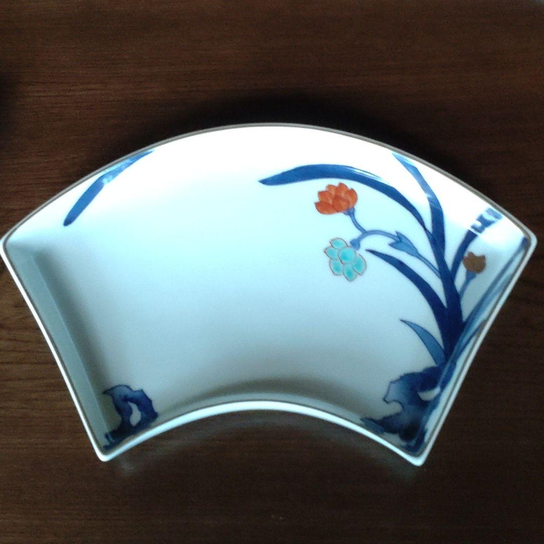 有田焼　金彩和蘭図扇型盛り皿　五客揃い