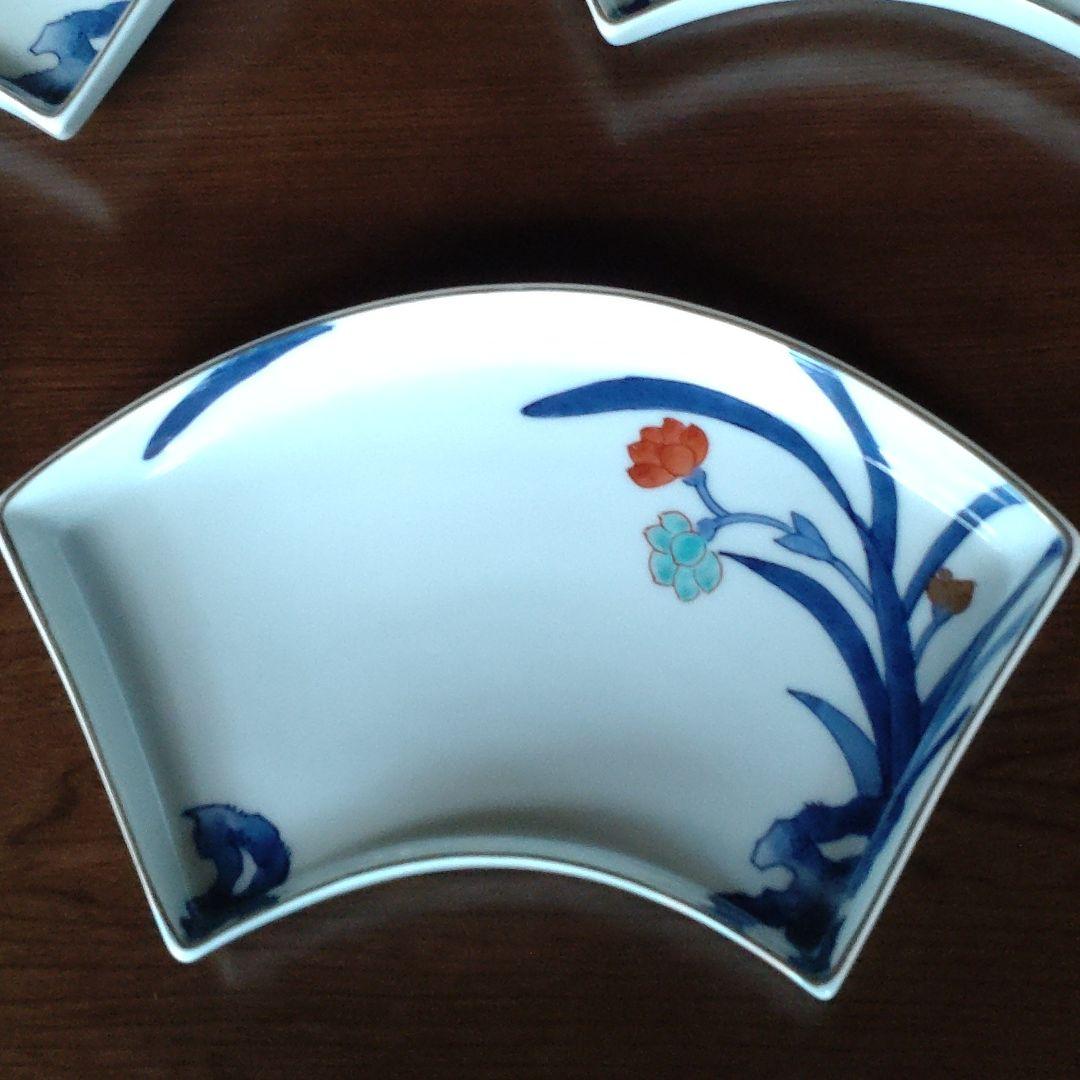 有田焼　金彩和蘭図扇型盛り皿　五客揃い