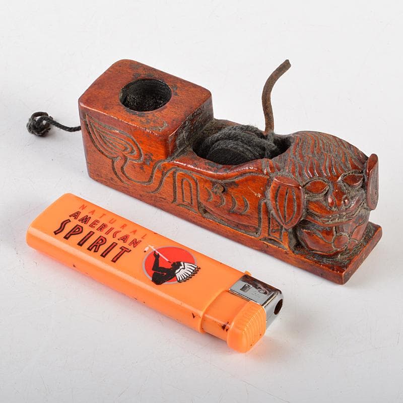 朝鮮美術　李朝　木彫　神獣刻　墨壷　V　R7245