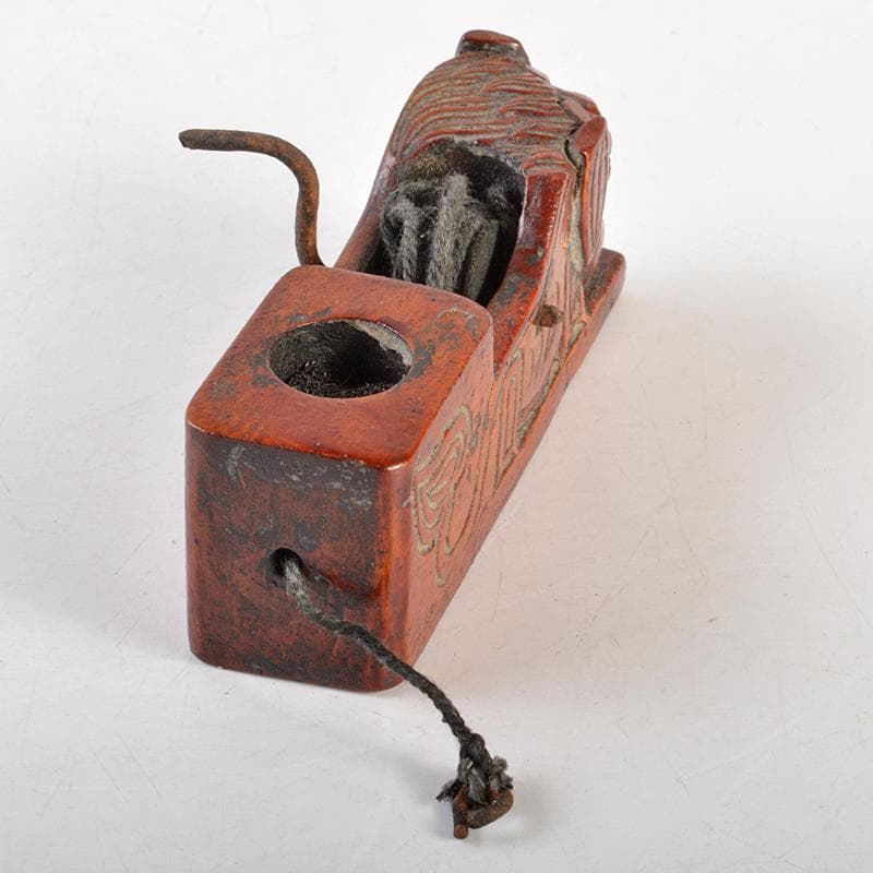 朝鮮美術　李朝　木彫　神獣刻　墨壷　V　R7245