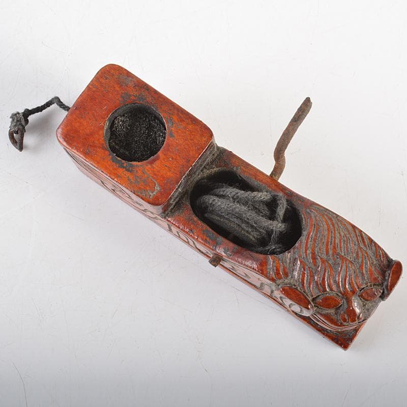 朝鮮美術　李朝　木彫　神獣刻　墨壷　V　R7245