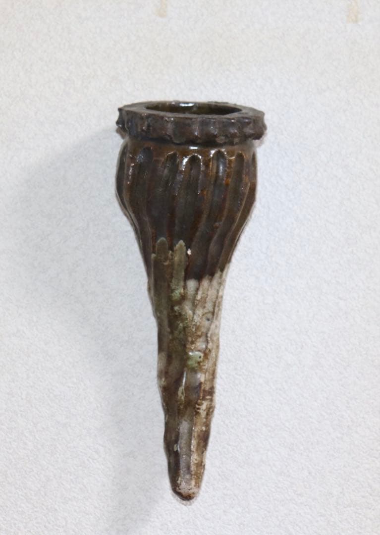 江戸中期　古萩　竹の子掛け花入　壁がけ　茶道具　送料込み250901