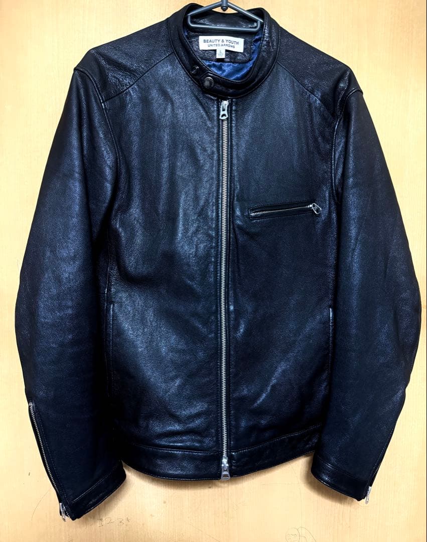 BEAUTY & YOUTH ブラック　レザー　ライダース L used ヤギ革