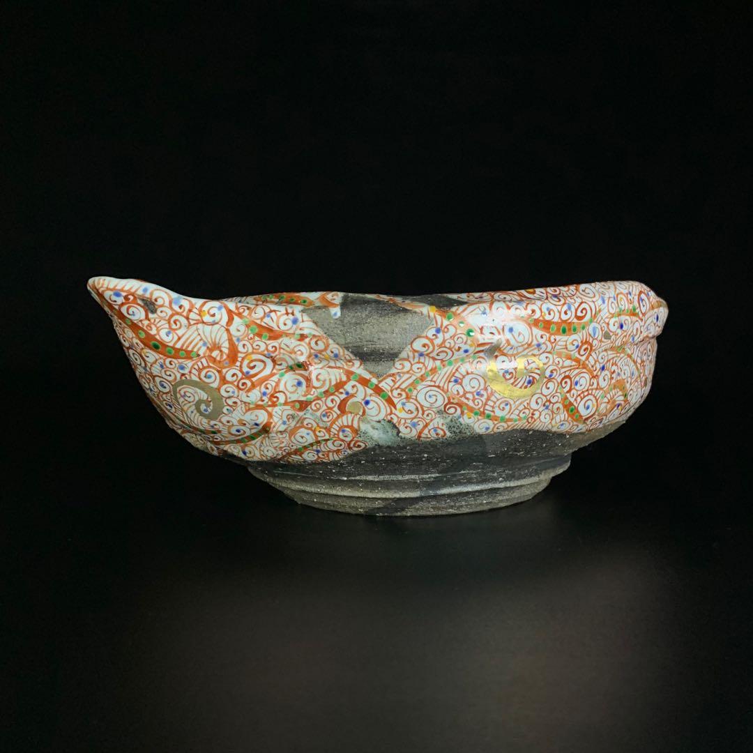 【苧坂恒治 作】渦赤絵 赤彩 片口 鉢