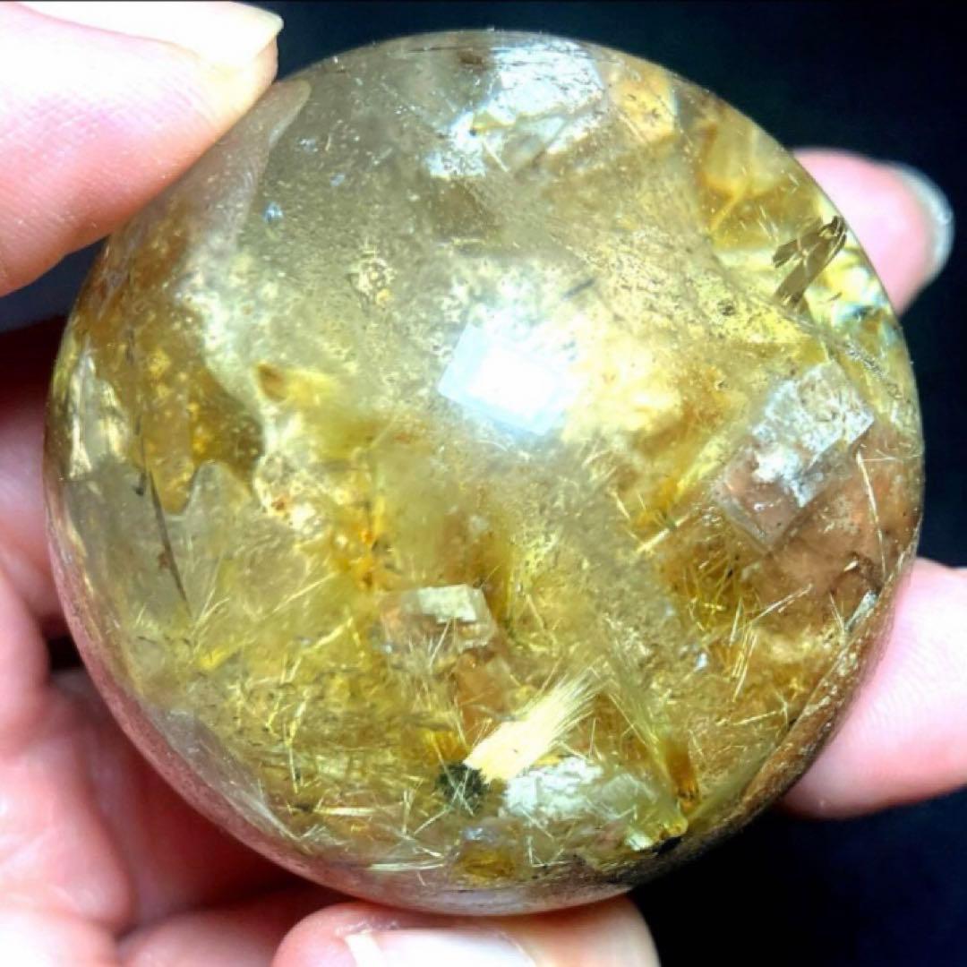 42mm ゴールドルチルクォーツ　丸玉　スフィア　金針水晶