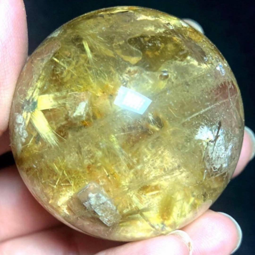 42mm ゴールドルチルクォーツ　丸玉　スフィア　金針水晶