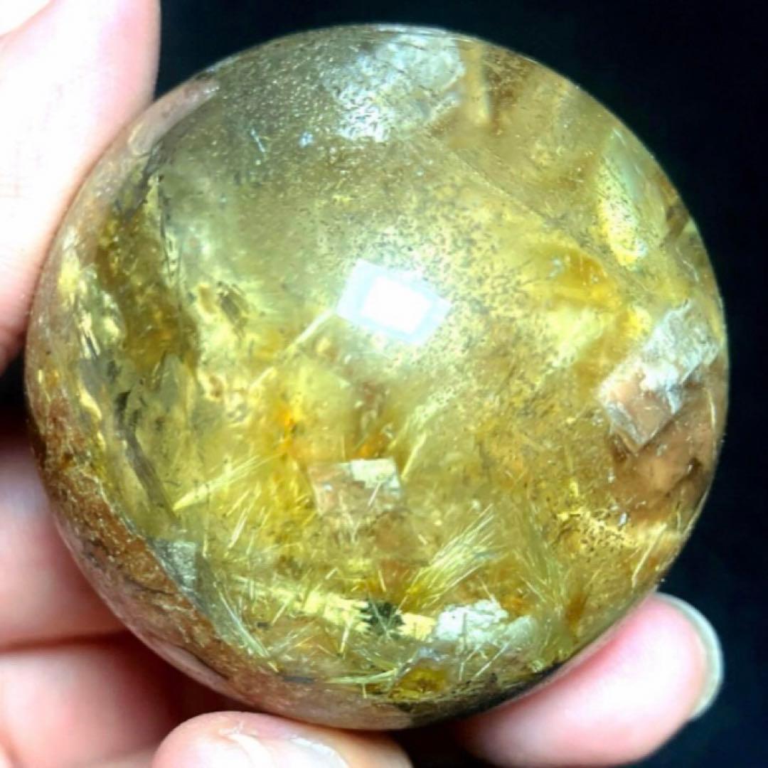 42mm ゴールドルチルクォーツ　丸玉　スフィア　金針水晶