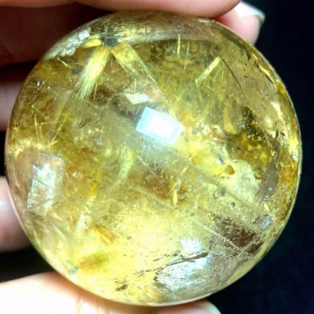 42mm ゴールドルチルクォーツ　丸玉　スフィア　金針水晶