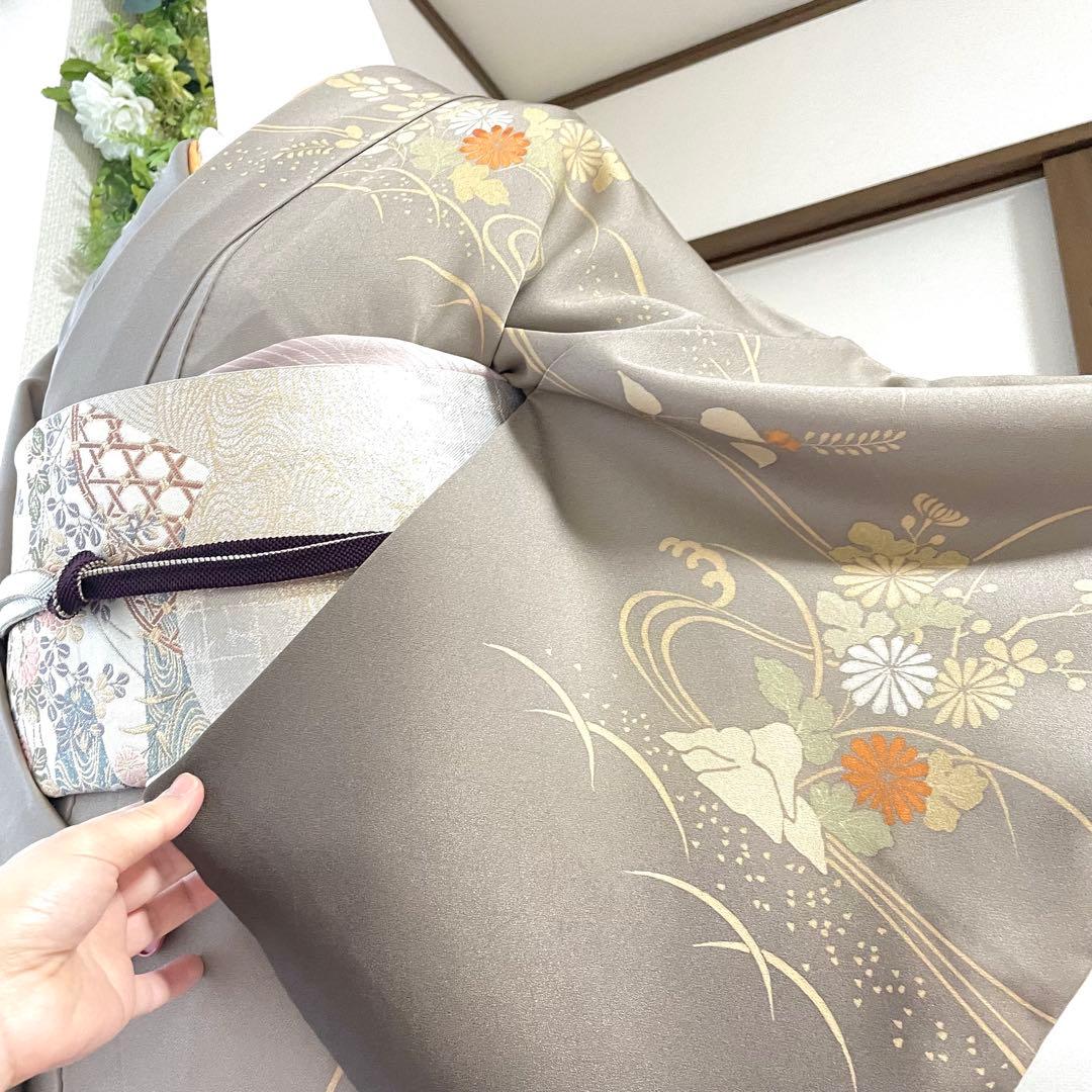 グレージュ 刺繍 4点 フルセット 訪問着 入学式 卒業式 入園式 春 秋 冬