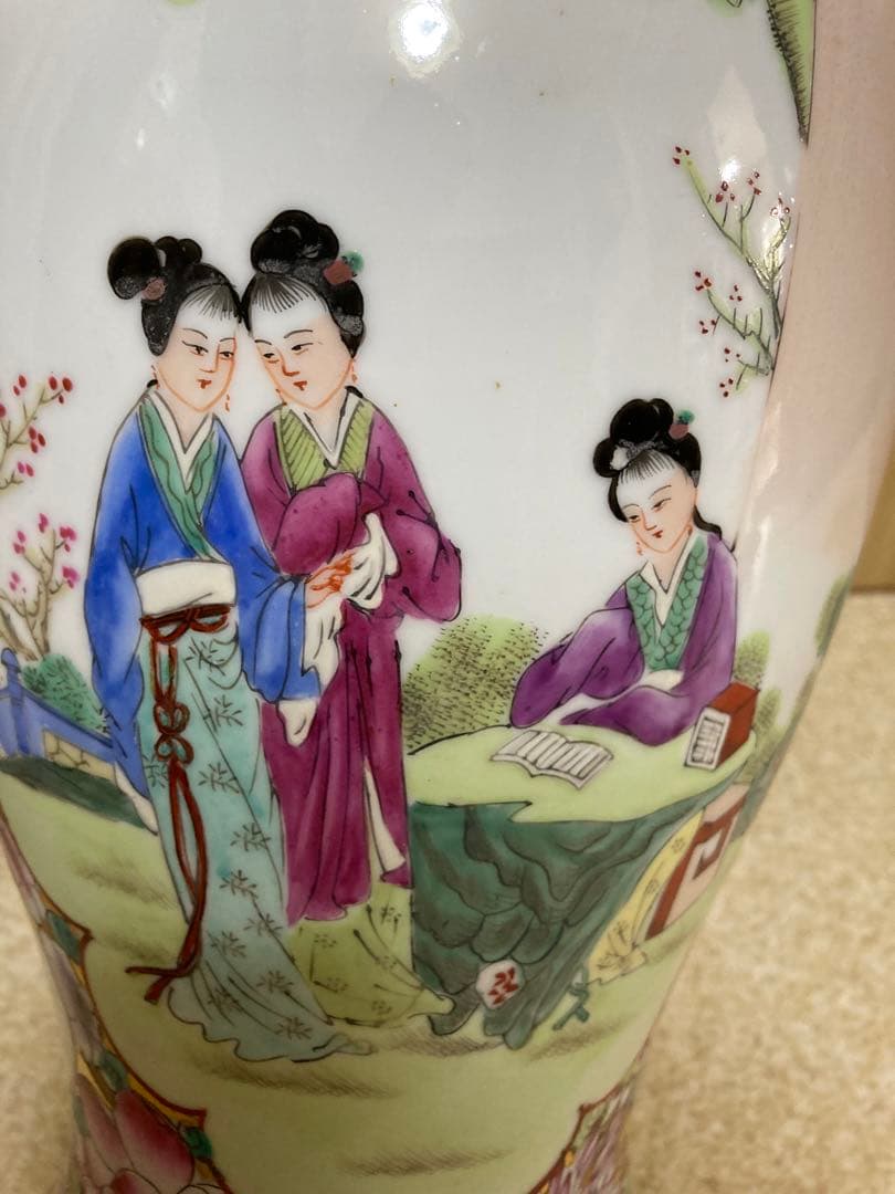 中国骨董／人物花鳥図／￼絵金百花瓶／亁隆年製铭