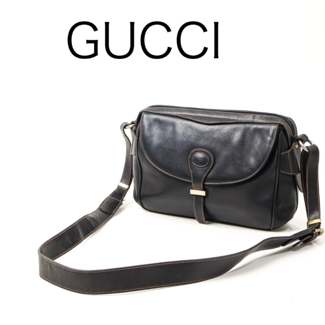 H5110-7◾️オールドグッチ　レザーショルダーバッグ Y2K