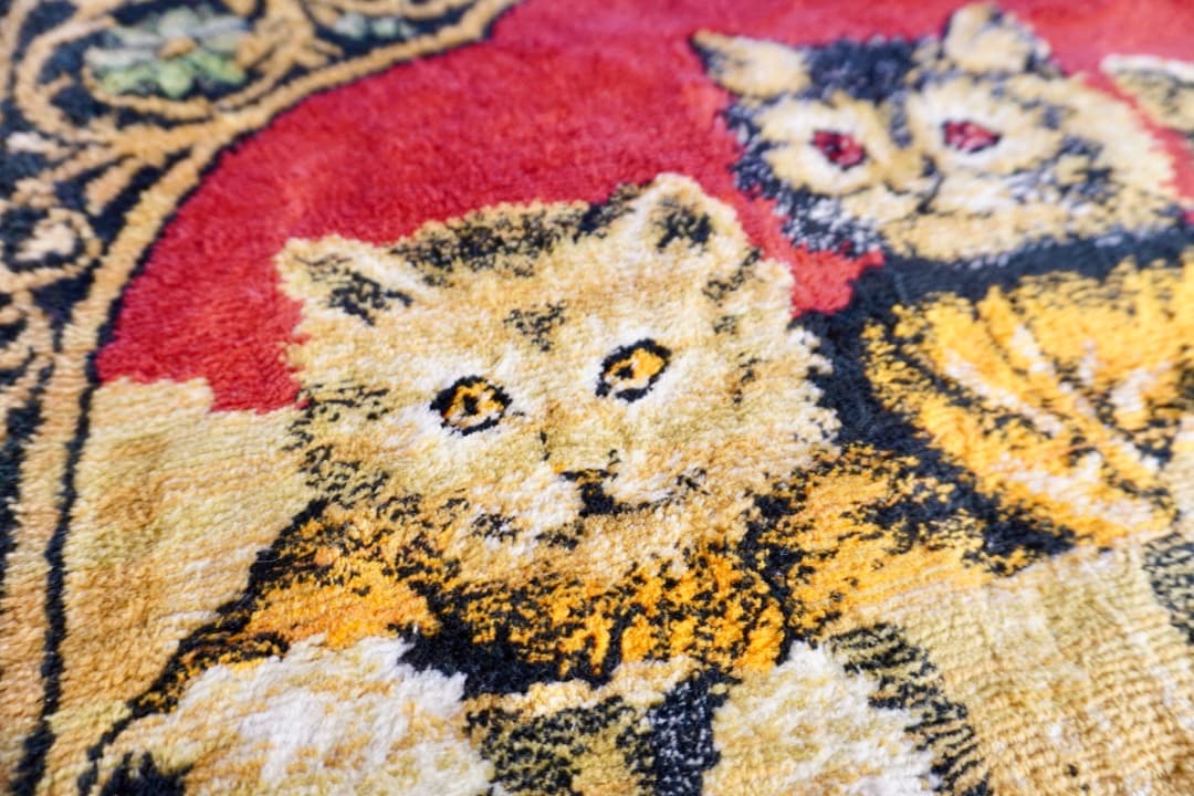 フランス ヴィンテージ 6匹の猫のタペストリー ラグ