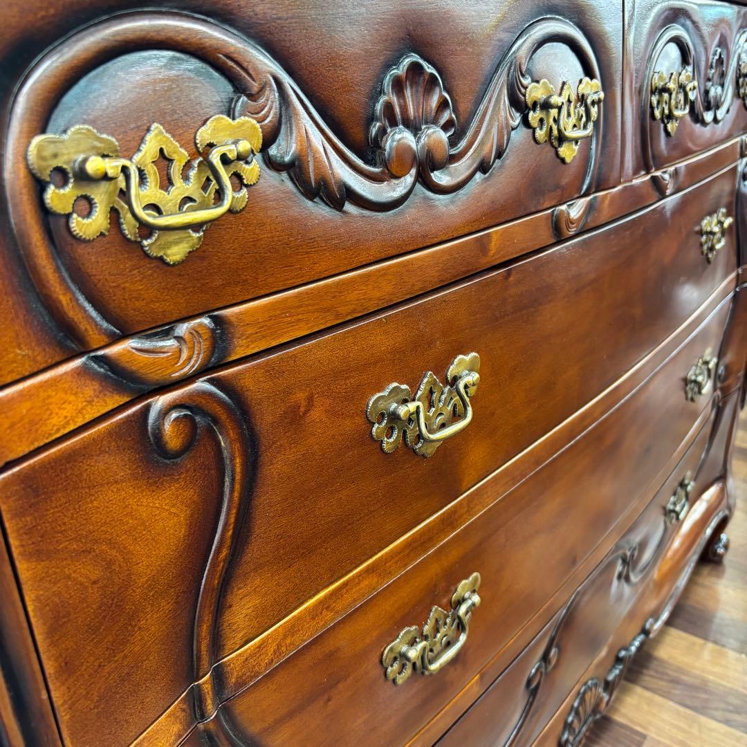 マホガニーアンティーク調 高級 大型チェスト 収納 4段チェスト