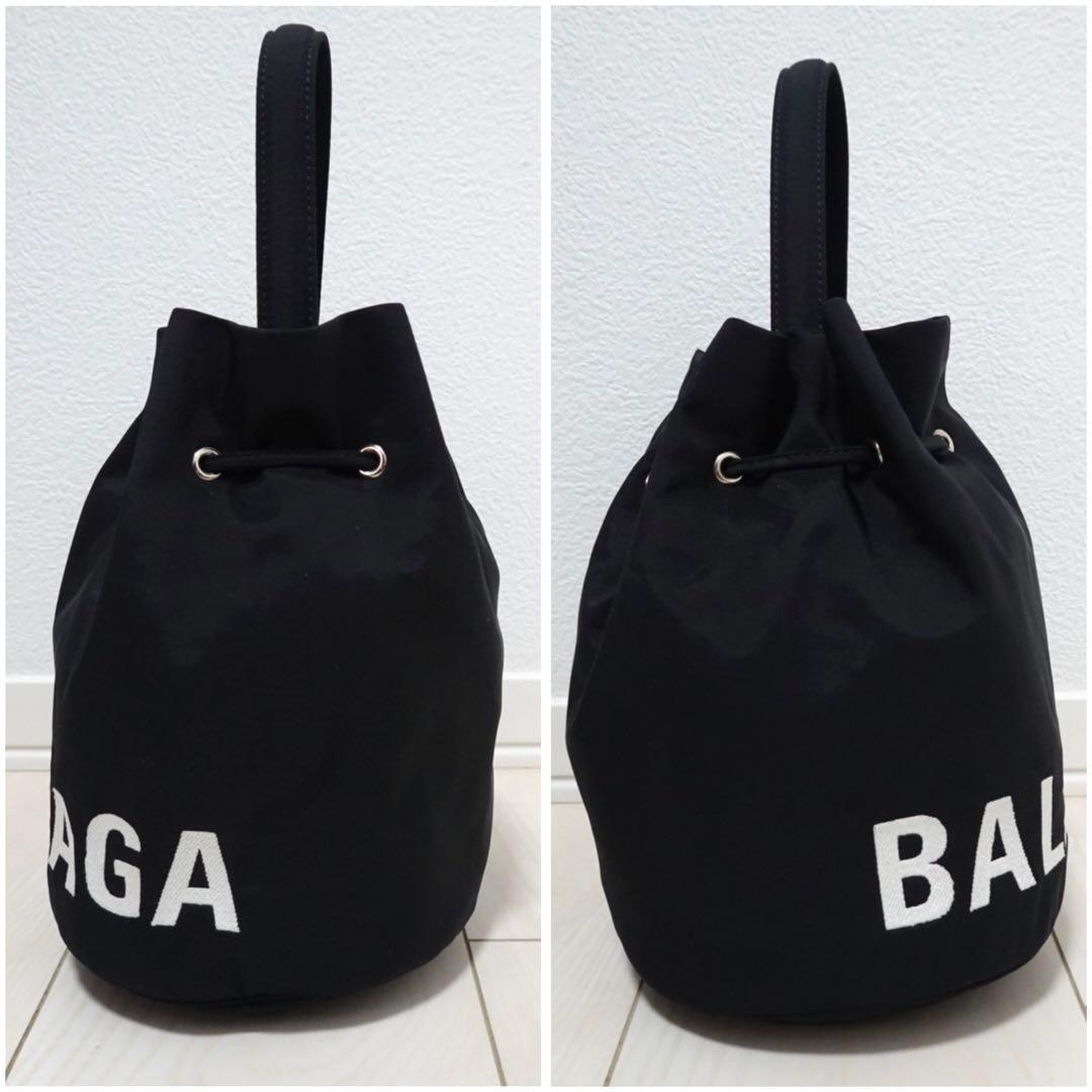 バレンシアガ　ウィール ドローストリングバケット　ハンドバッグ　ナイロン　黒　S