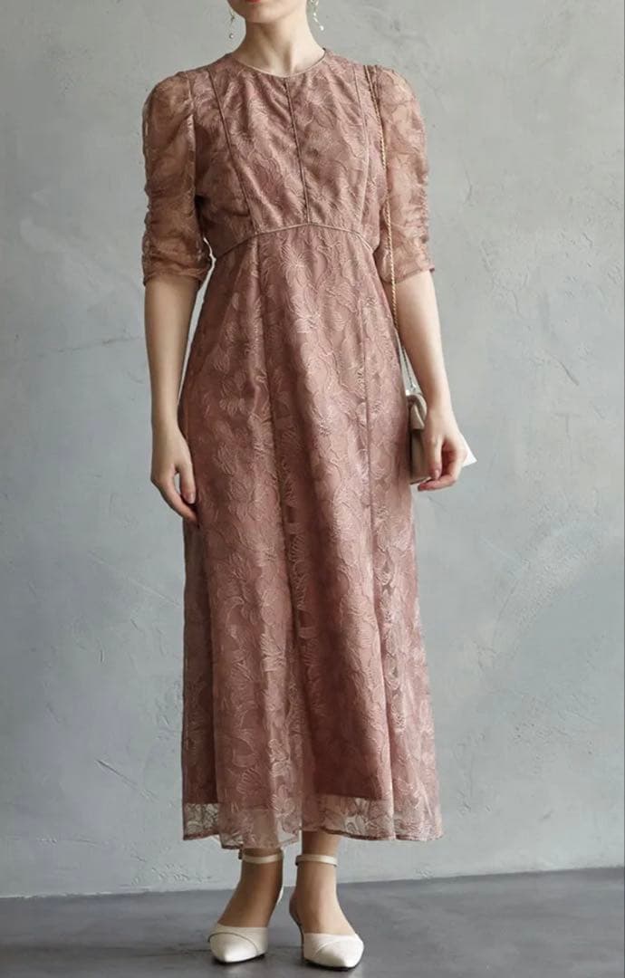 AIMER エンブロイダリーチュールパイピングドレス レースワンピース 結婚式