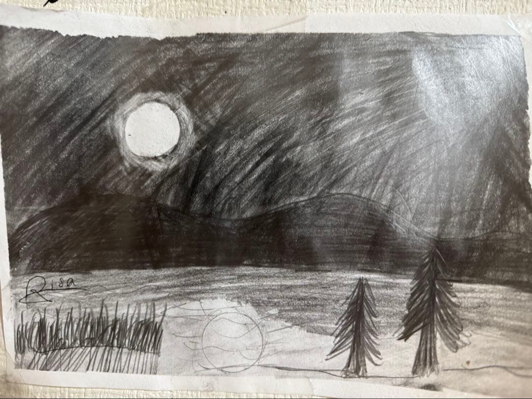 木炭画 夜の風景 Risa