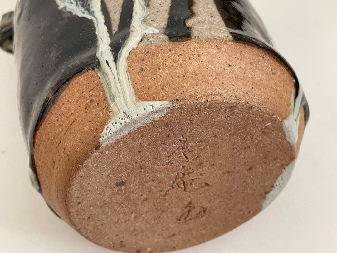 陶芸家　人間国宝　中里逢庵　中里太郎衛門　叩き朝鮮唐津耳付花生　花瓶　花入　共箱