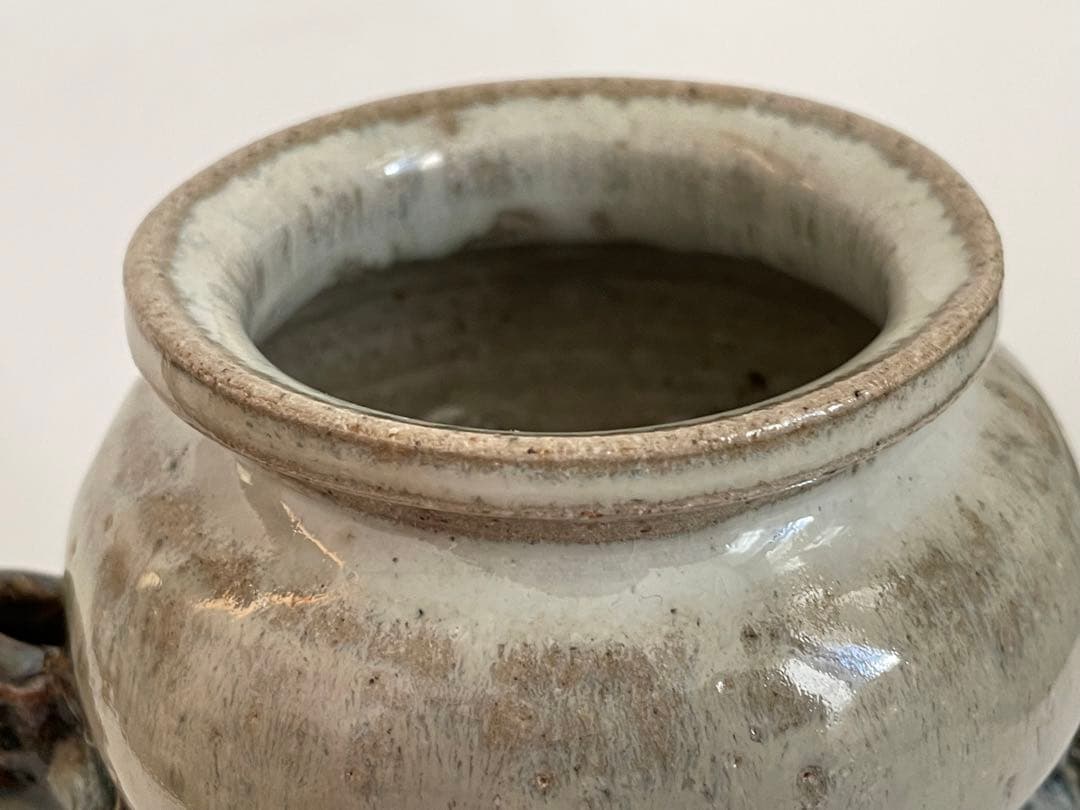 陶芸家　人間国宝　中里逢庵　中里太郎衛門　叩き朝鮮唐津耳付花生　花瓶　花入　共箱