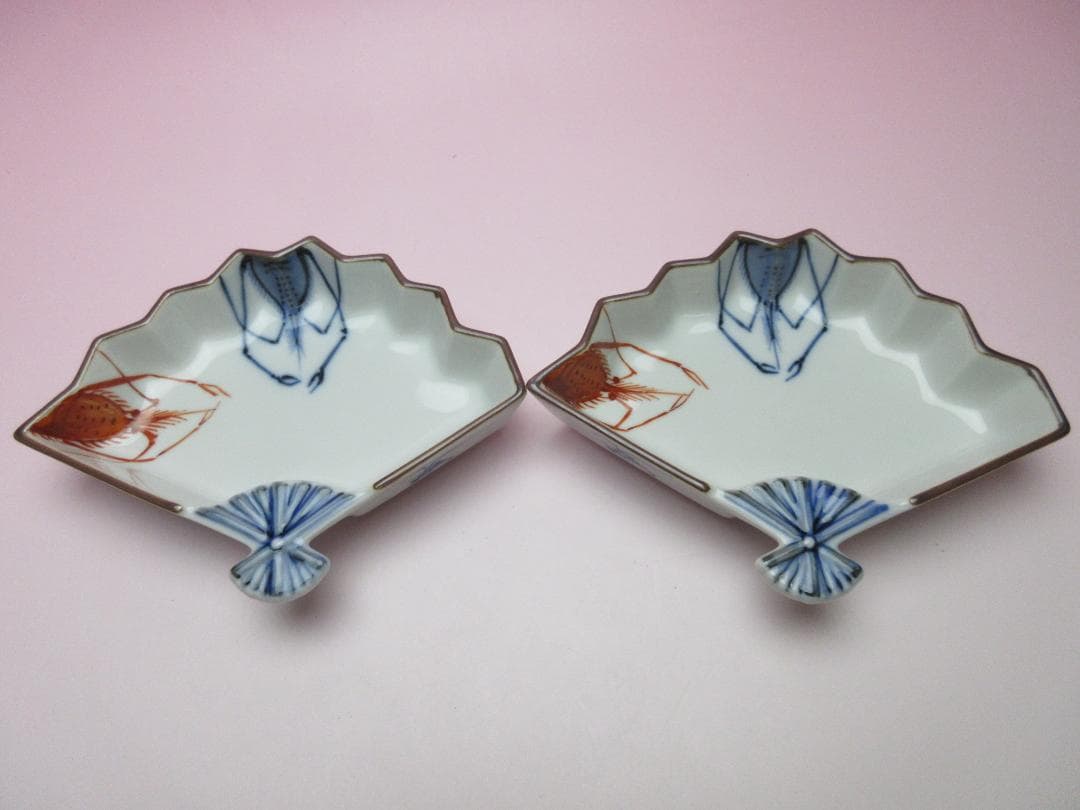 おまとめ　九谷 上出長左衛門 扇形 海老紋 向付 ５客 TN 103 70816