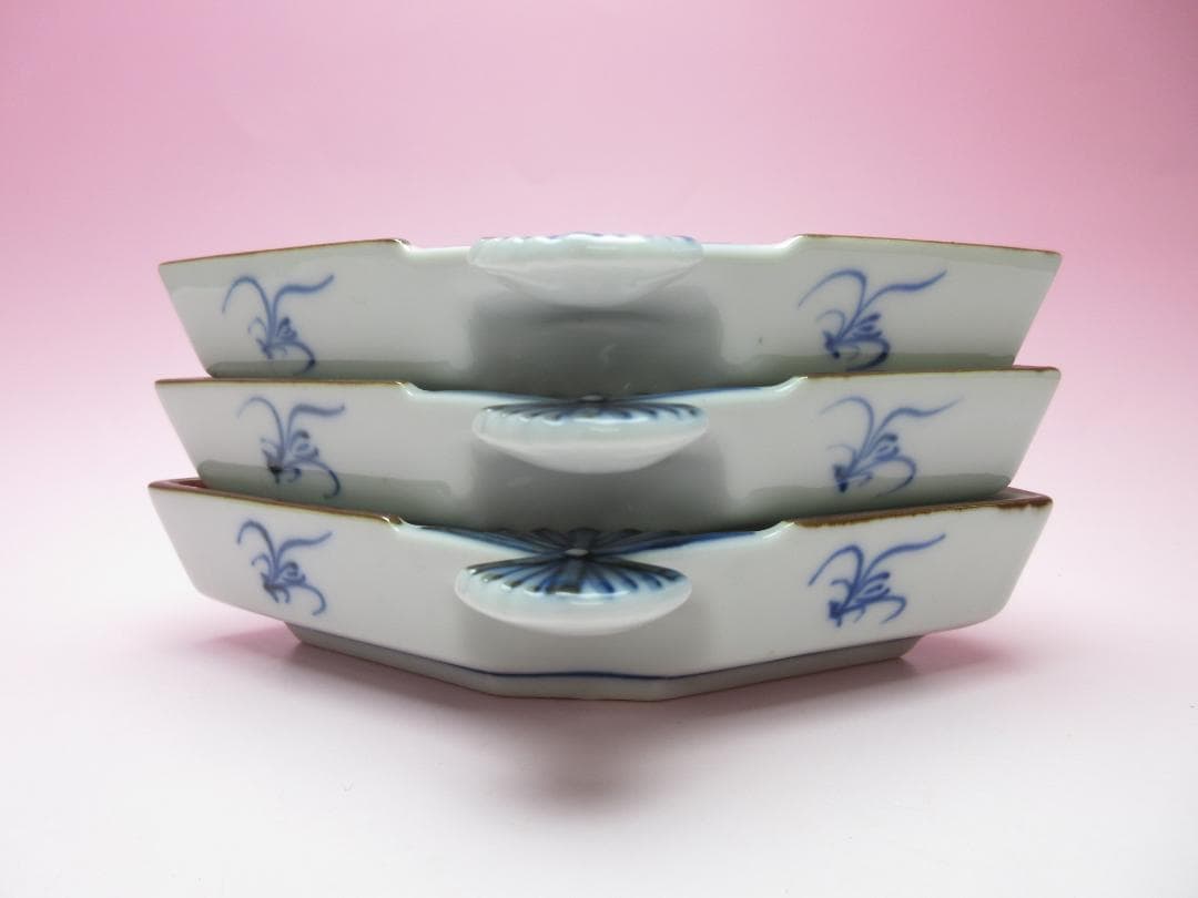 おまとめ　九谷 上出長左衛門 扇形 海老紋 向付 ５客 TN 103 70816