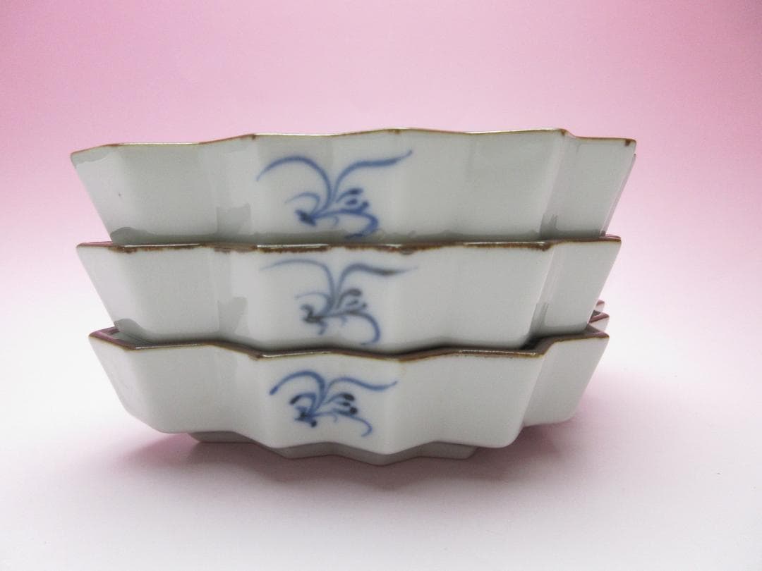 おまとめ　九谷 上出長左衛門 扇形 海老紋 向付 ５客 TN 103 70816