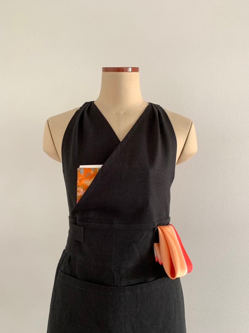 稽古着エプロン　フレンチリネン　Noir 7-13号