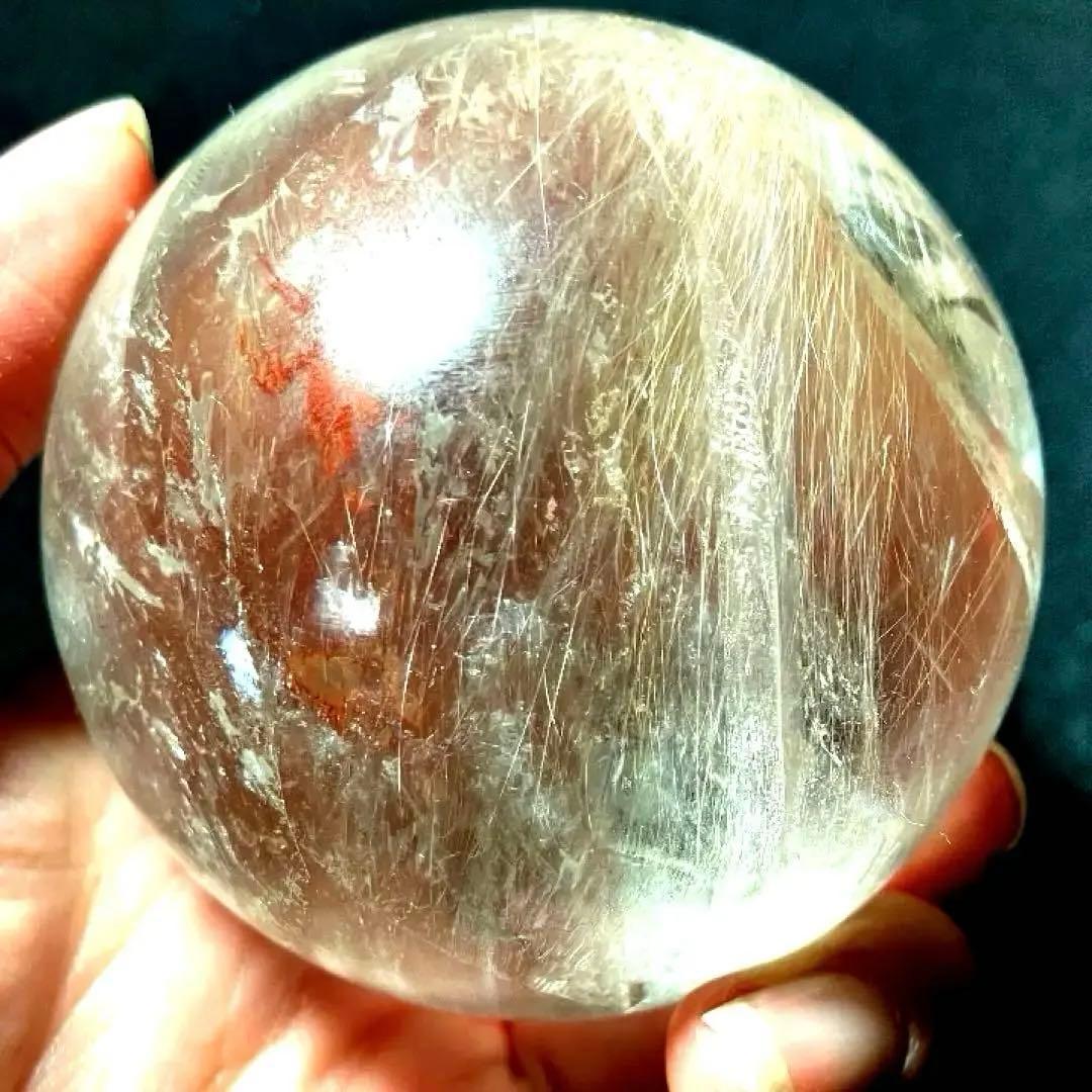 超大玉　62mm 虹入りゴールドルチルクォーツ　丸玉　スフィア　金針水晶