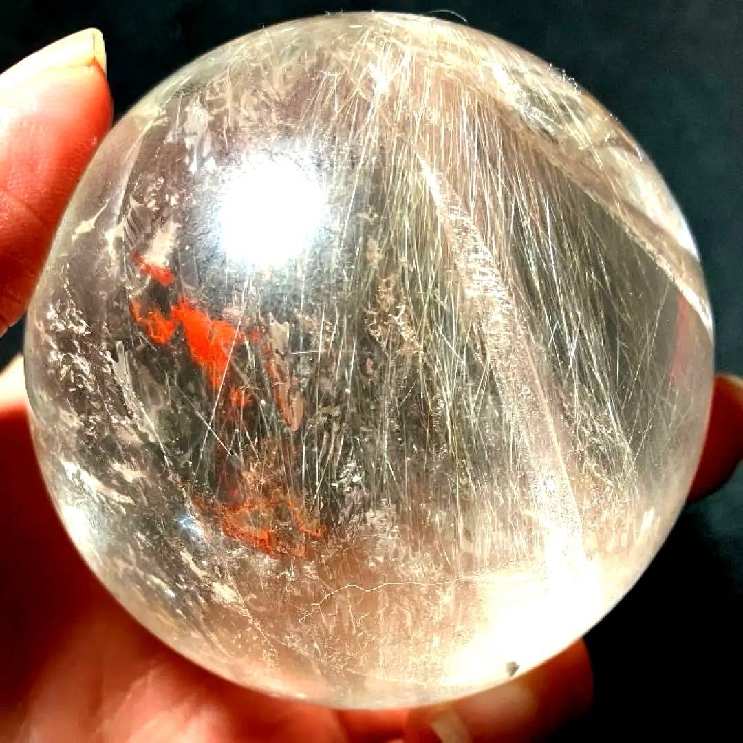 超大玉　62mm 虹入りゴールドルチルクォーツ　丸玉　スフィア　金針水晶