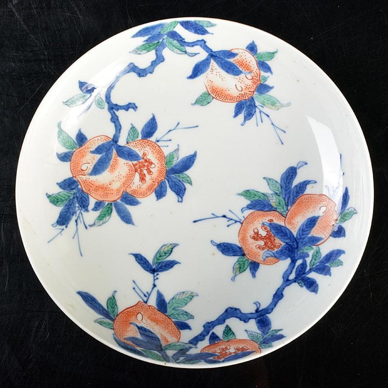 鍋島焼　色鍋島　染錦　柘榴文　高足皿　V　R5828