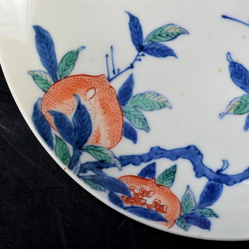 鍋島焼　色鍋島　染錦　柘榴文　高足皿　V　R5828