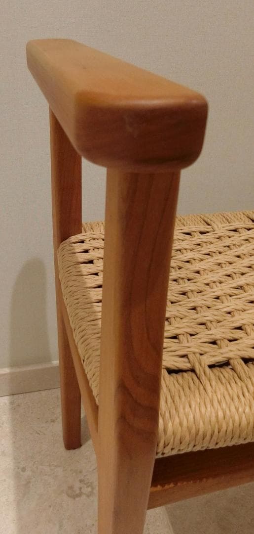 むう工房 エントランス スツール メープル無垢材 アーム付き ペーパーコード