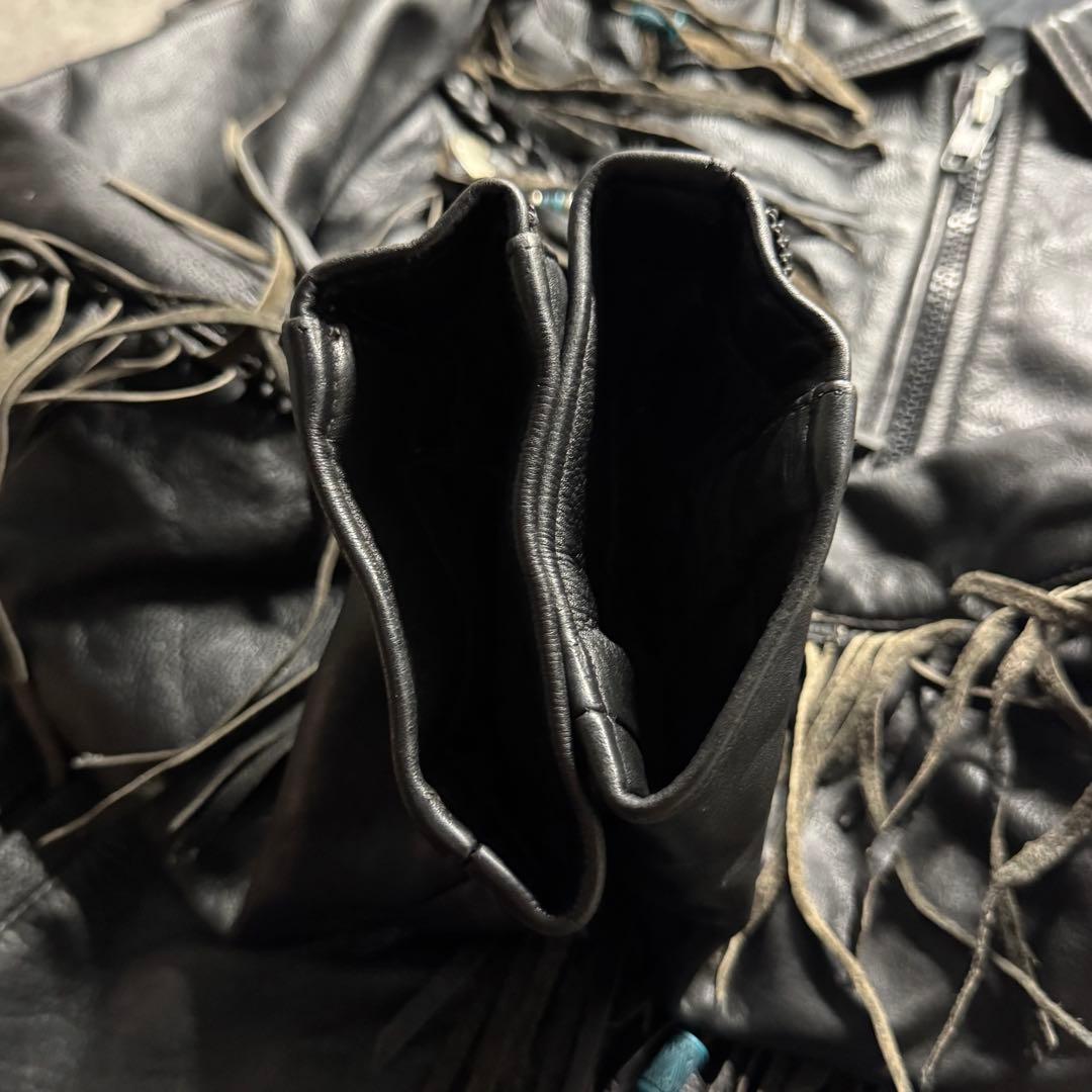 【希少】ライダースジャケット　L フリンジ　ギミック　ペイント　コンチョ　レザー