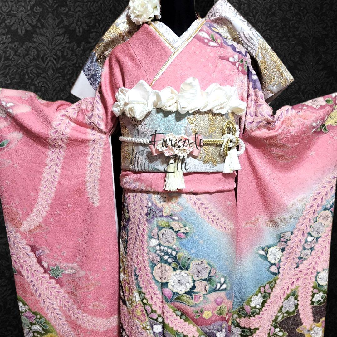 振袖フルセット(8点)・辻ヶ花・花絞り・金通し・高級手縫い・逸品